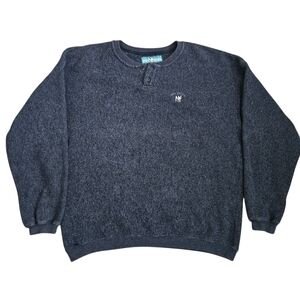 Big Dogs Mens Fuzzy Henley Sweater XL Blue Gray‎ textured knit.